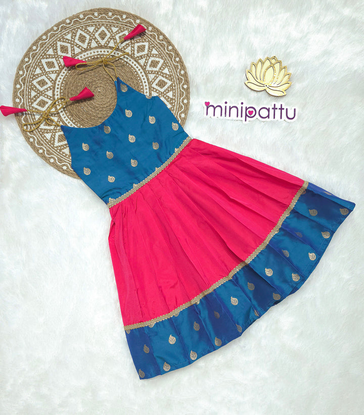 Navya - Peacock Blue Pink Butta Frock