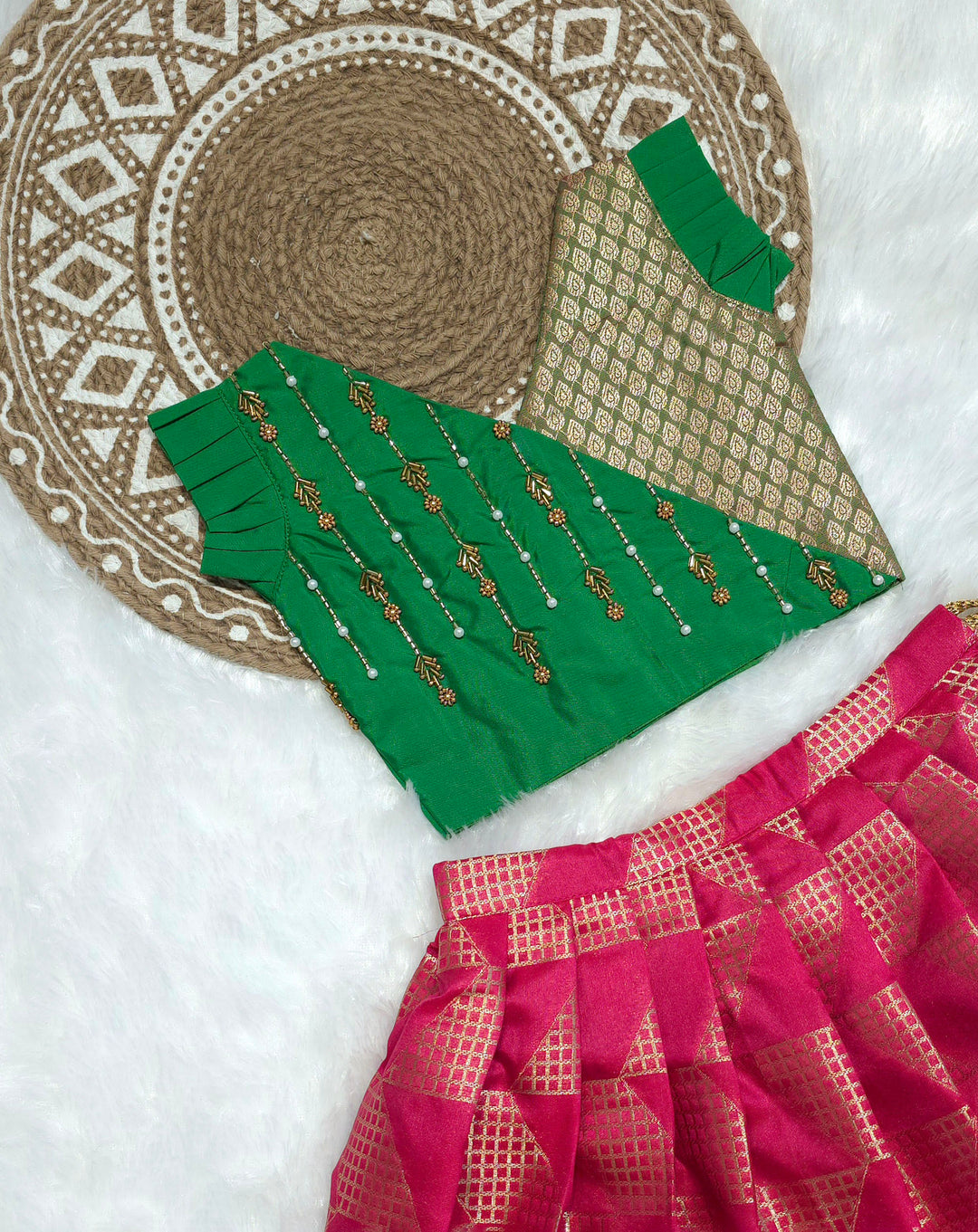 Sreesha - Green Pink Designer Minipattu