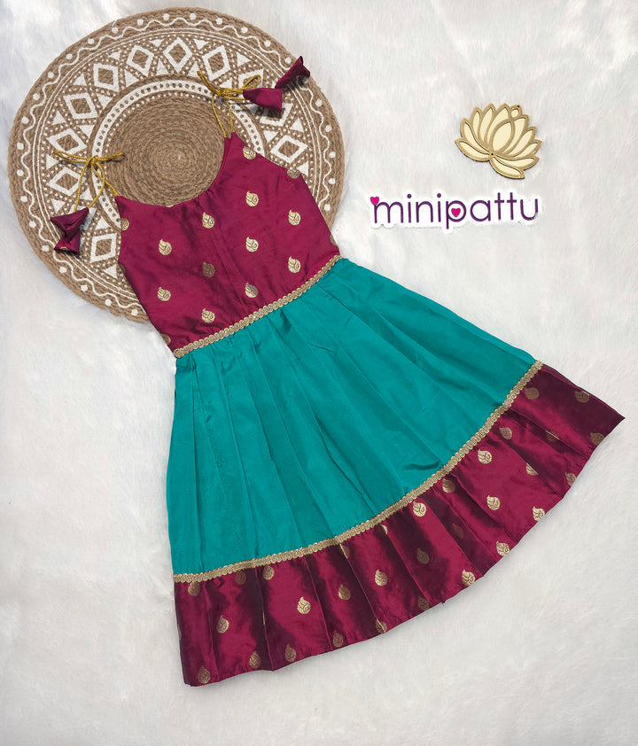 Navya -Burgundy Teal Butta Frock