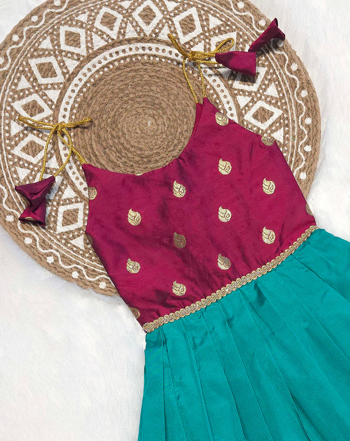 Navya -Burgundy Teal Butta Frock