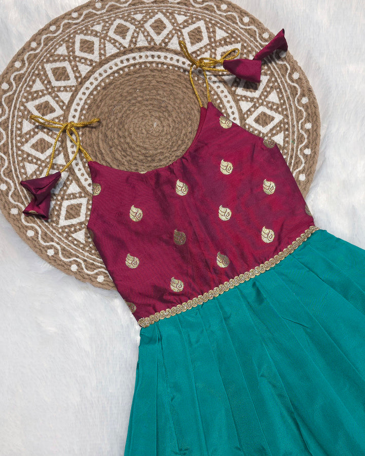 Navya -Burgundy Teal Butta Frock