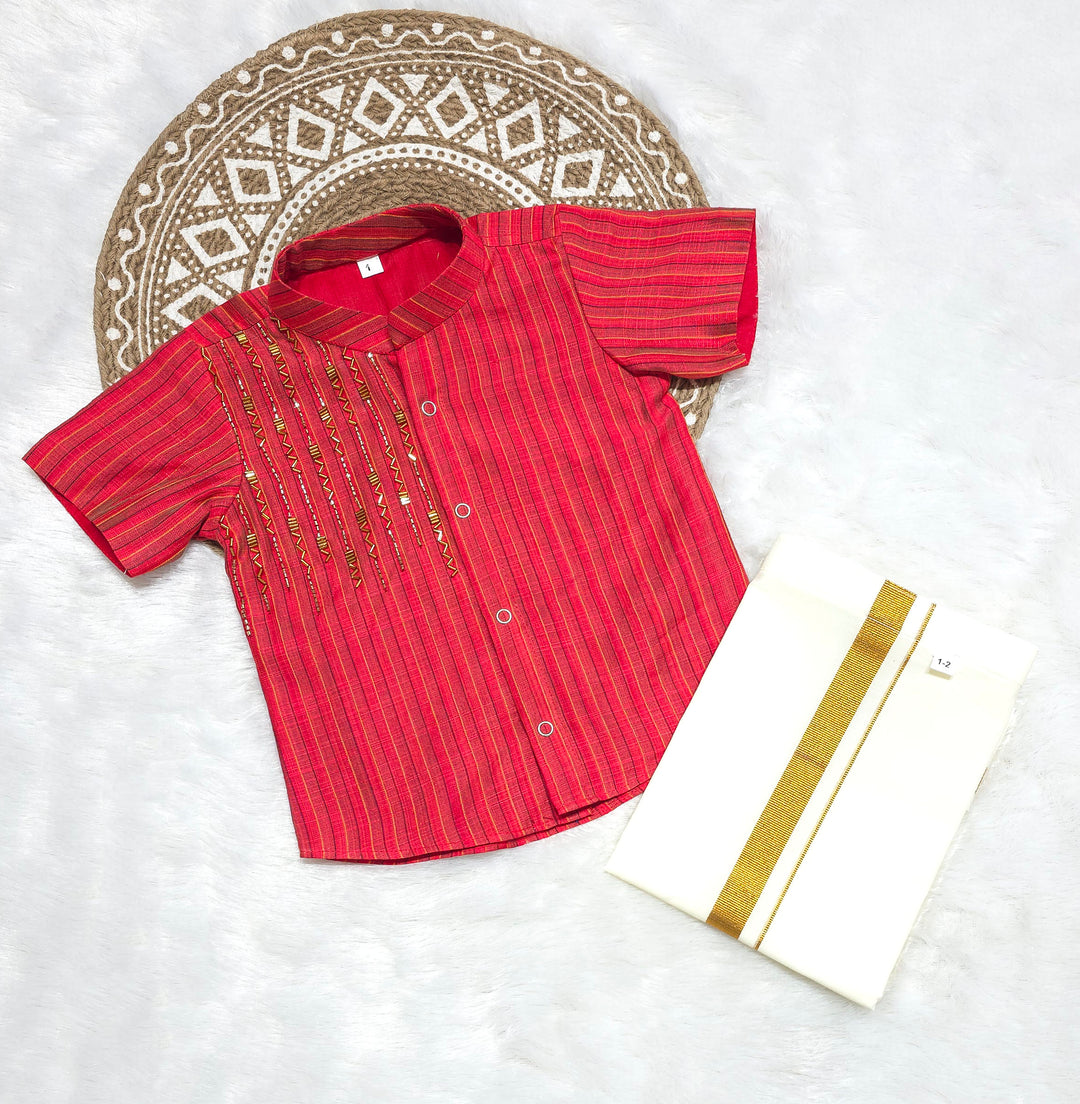 Siddharth - Red Kurta Shirt & Vesti Set