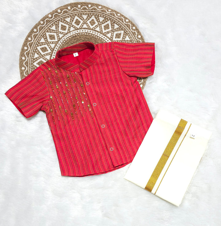 Siddharth - Red Kurta Shirt & Vesti Set