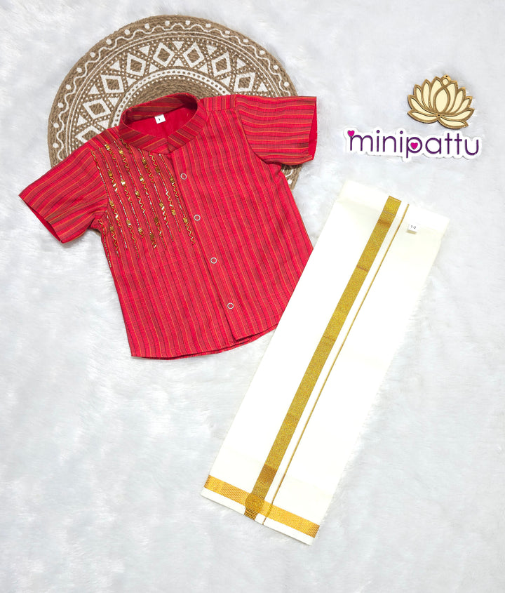 Siddharth - Red Kurta Shirt & Vesti Set