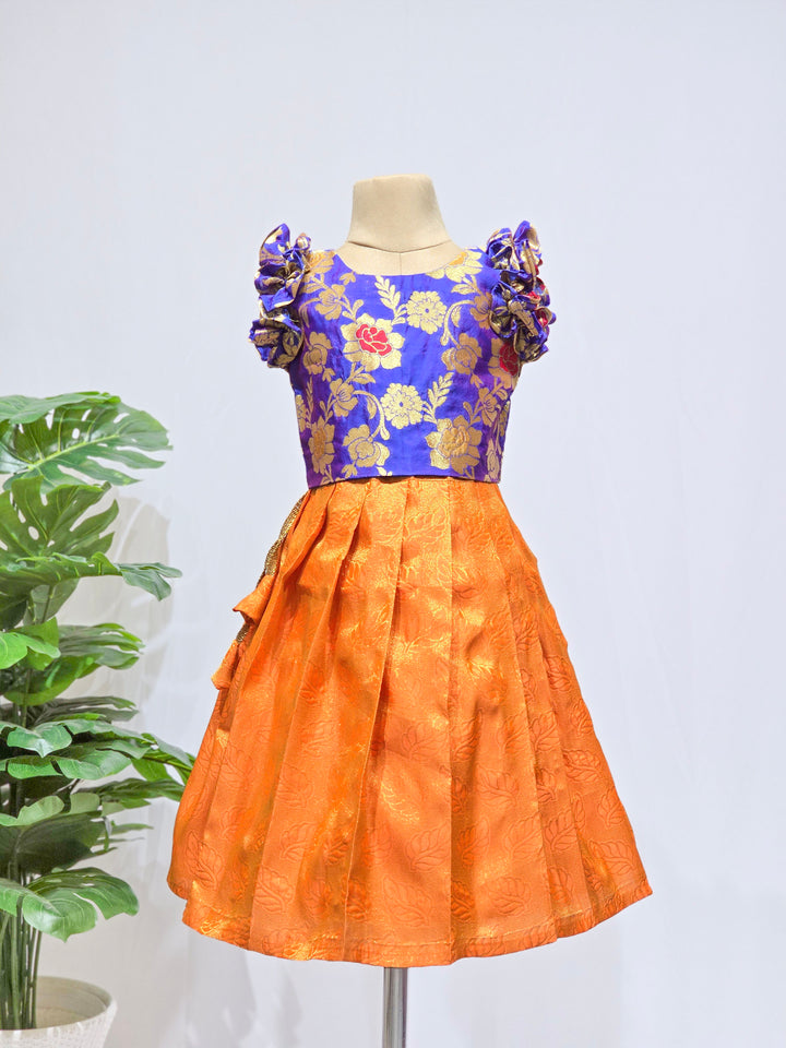 Amara - Blue Floral Orange Minipattu