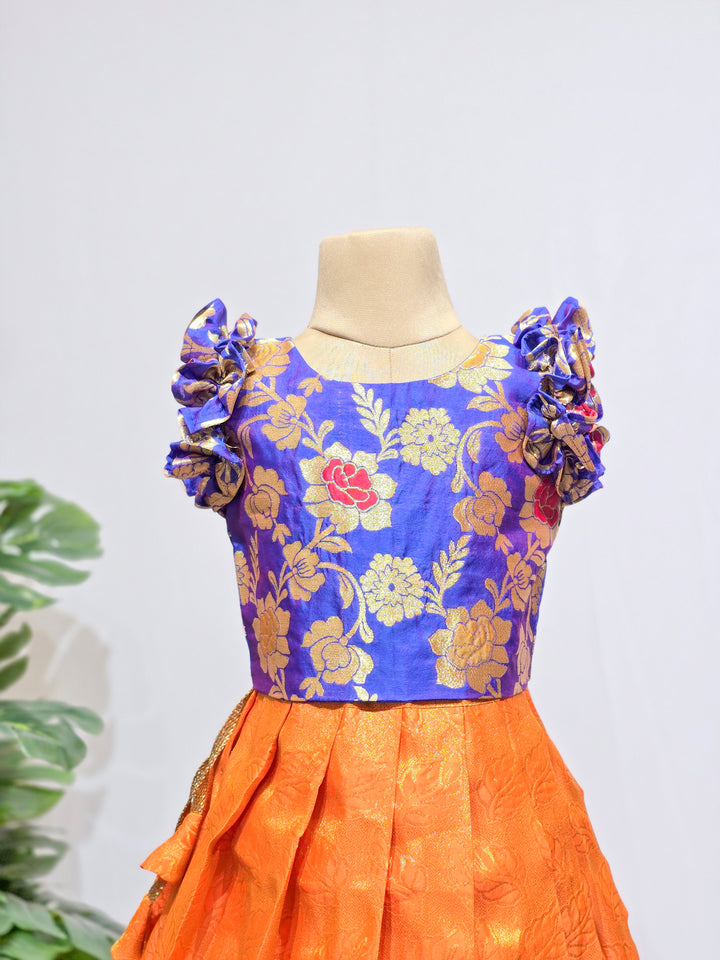 Amara - Blue Floral Orange Minipattu