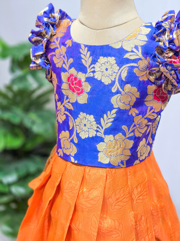 Amara - Blue Floral Orange Minipattu