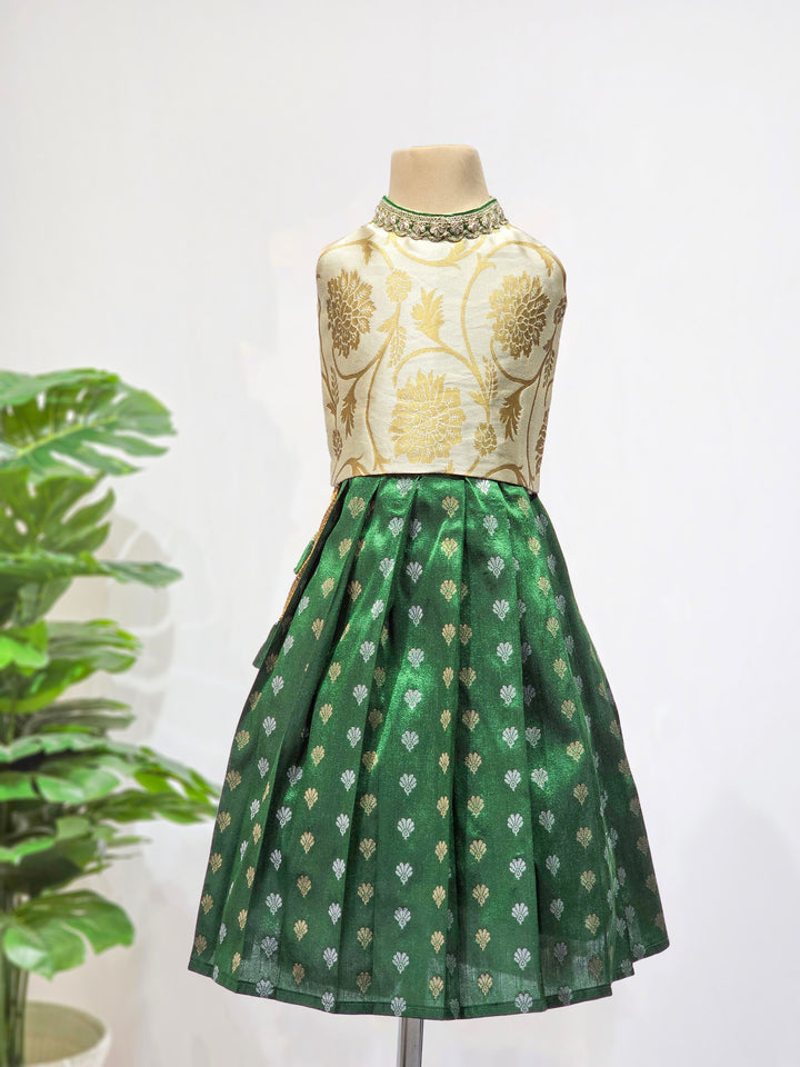 Devika - Ivory Gold Green Brocade Minipattu