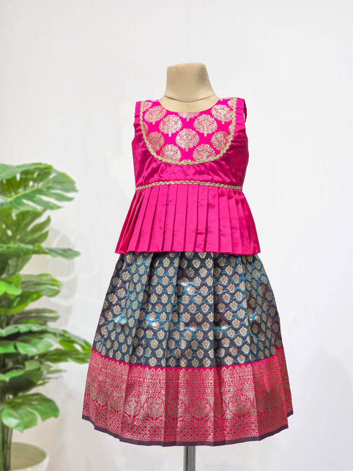 Nandhini - Pink Blue Pattu Pavadai Minipattu