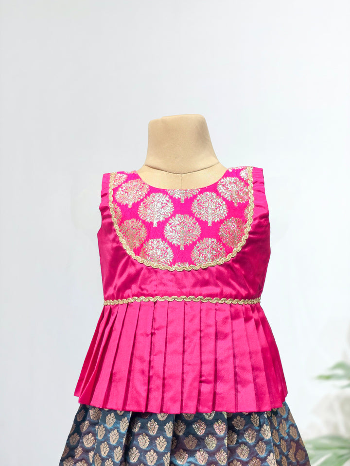 Nandhini - Pink Blue Pattu Pavadai Minipattu