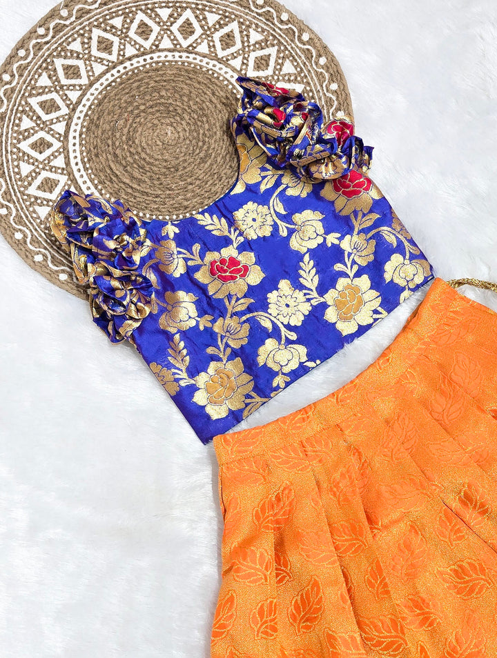 Amara - Blue Floral Orange Minipattu