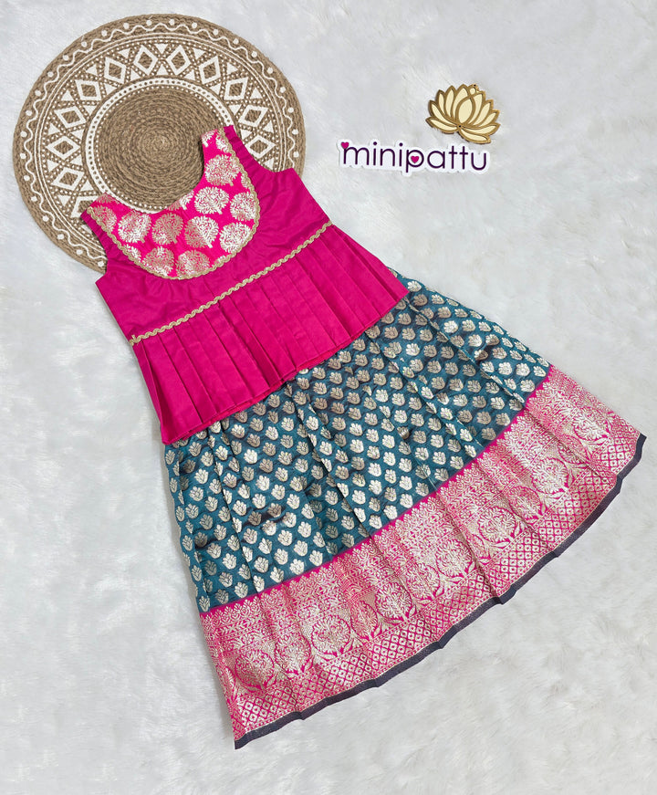 Nandhini - Pink Blue Pattu Pavadai Minipattu