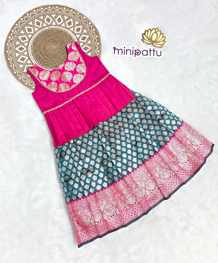 Nandhini - Pink Blue Pattu Pavadai Minipattu