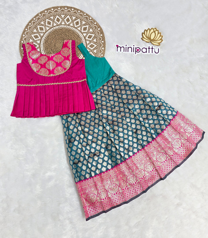 Nandhini - Pink Blue Pattu Pavadai Minipattu