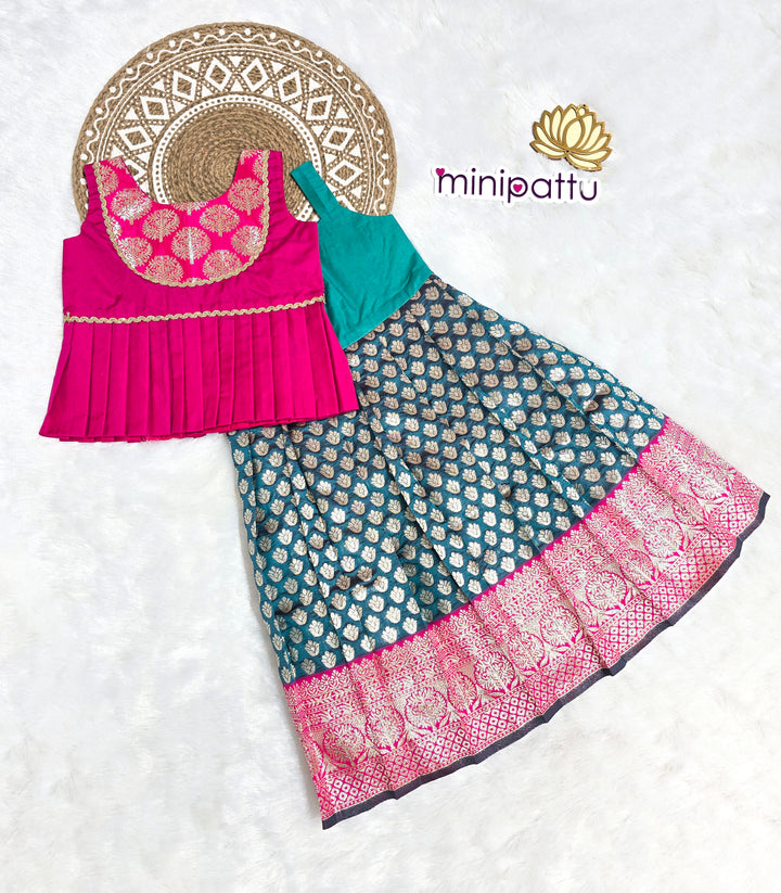Nandhini - Pink Blue Pattu Pavadai Minipattu