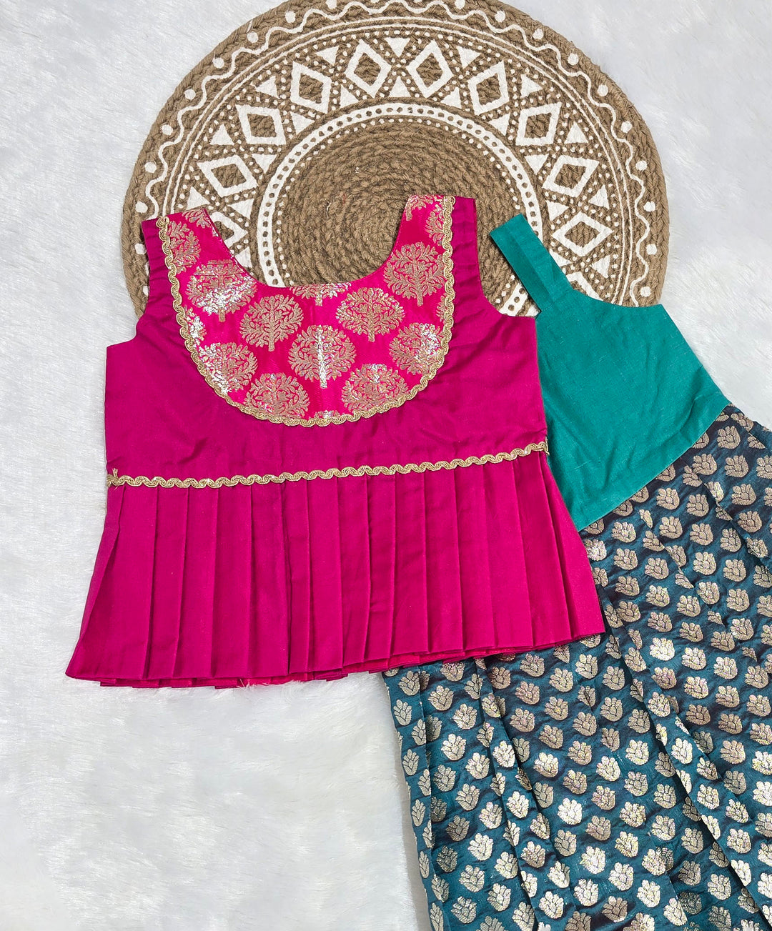 Nandhini - Pink Blue Pattu Pavadai Minipattu