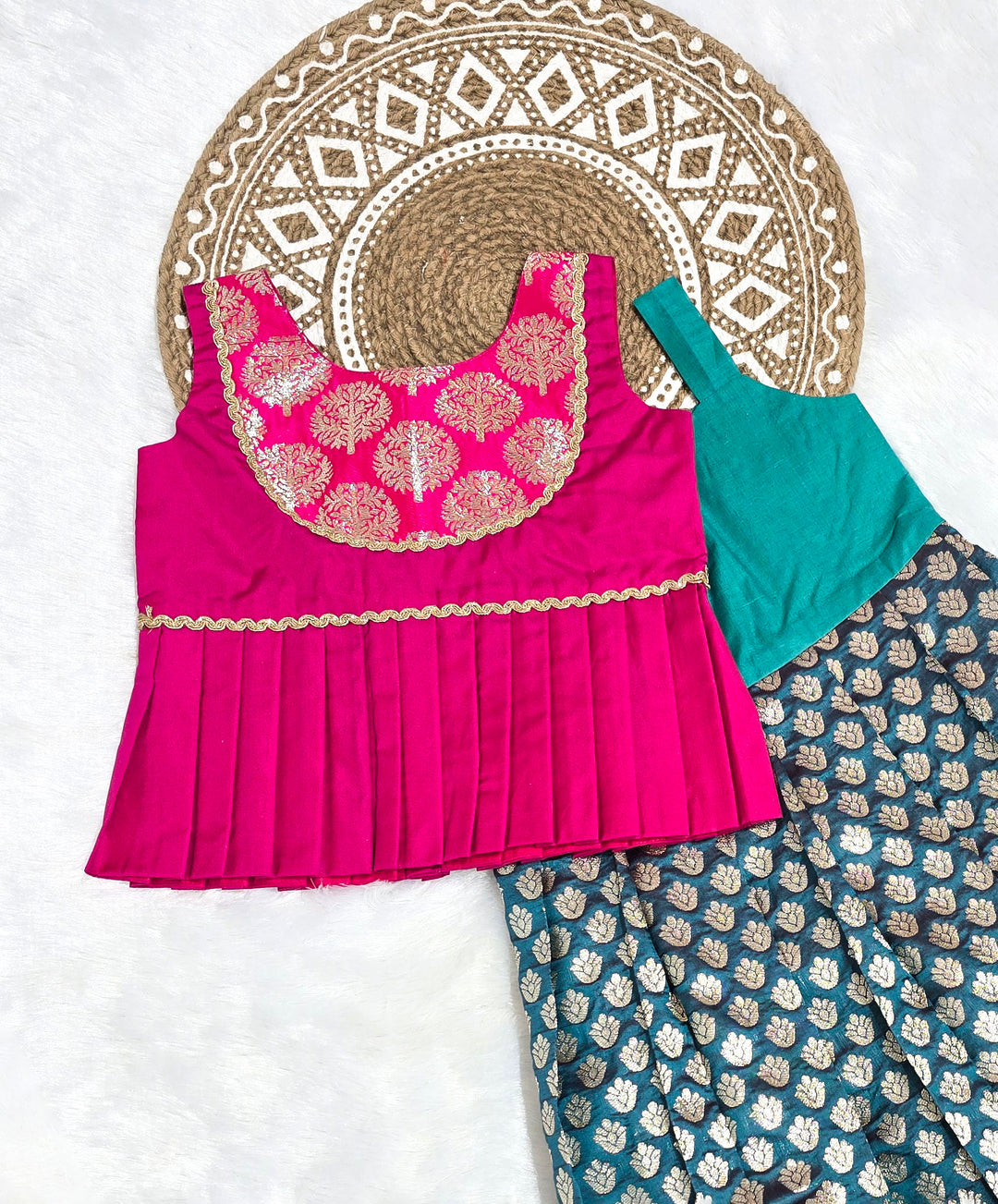 Nandhini - Pink Blue Pattu Pavadai Minipattu