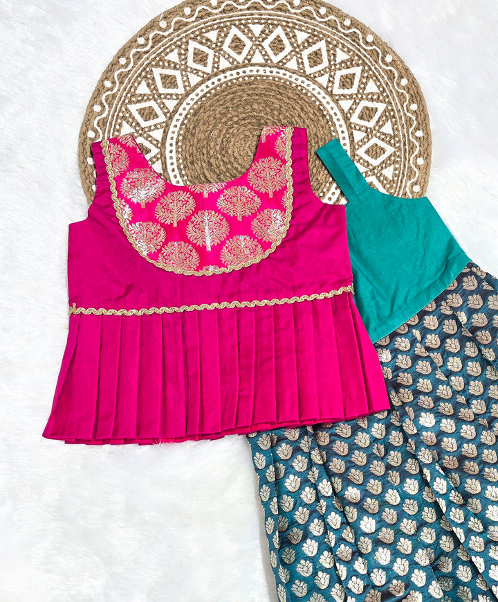 Nandhini - Pink Blue Pattu Pavadai Minipattu