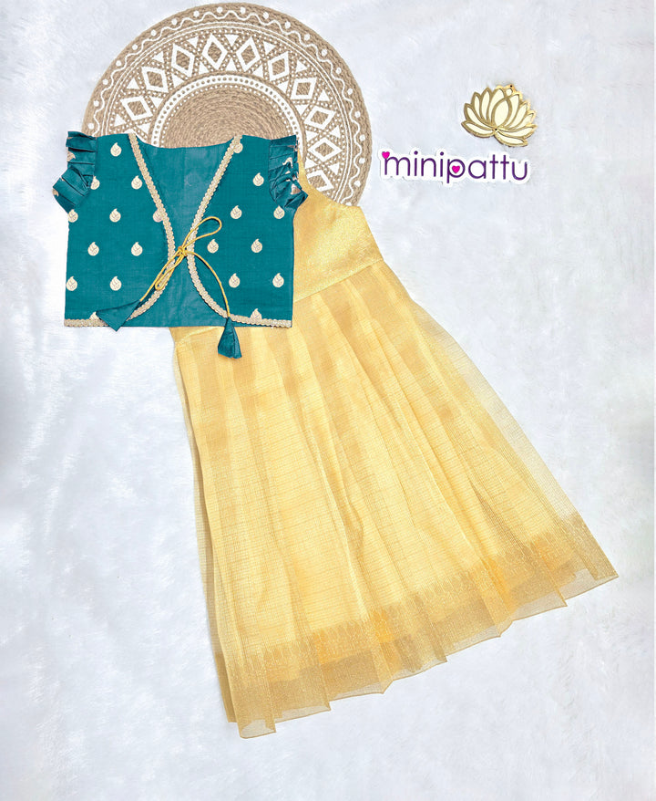Mythili - Teal Blue Golden 2 in 1 Designer MiniPattu