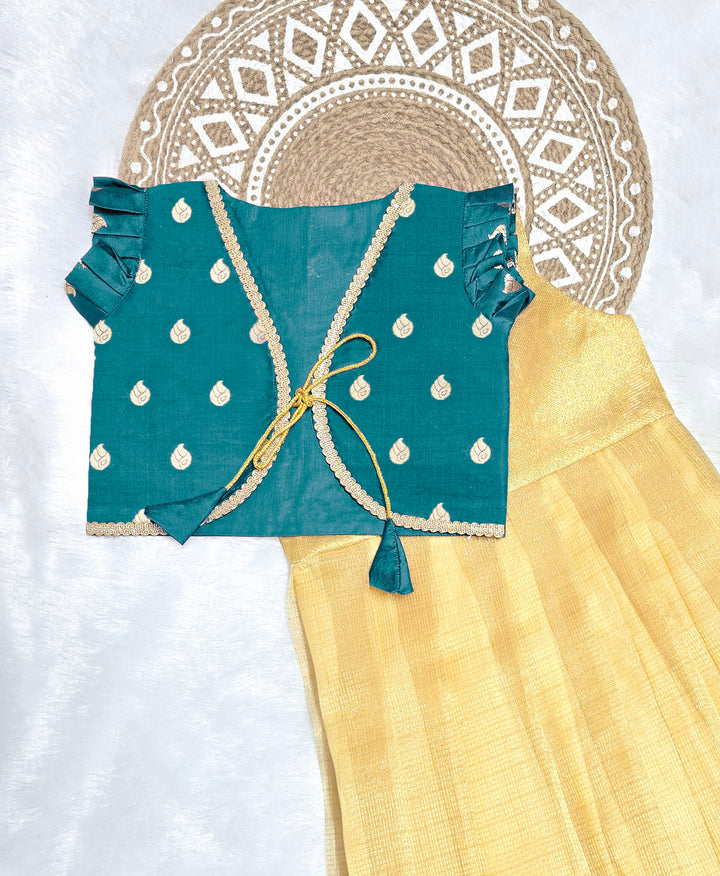 Mythili - Teal Blue Golden 2 in 1 Designer MiniPattu