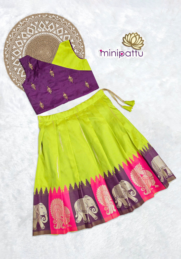 Dhivya - Purple Neon Green Designer Minipattu