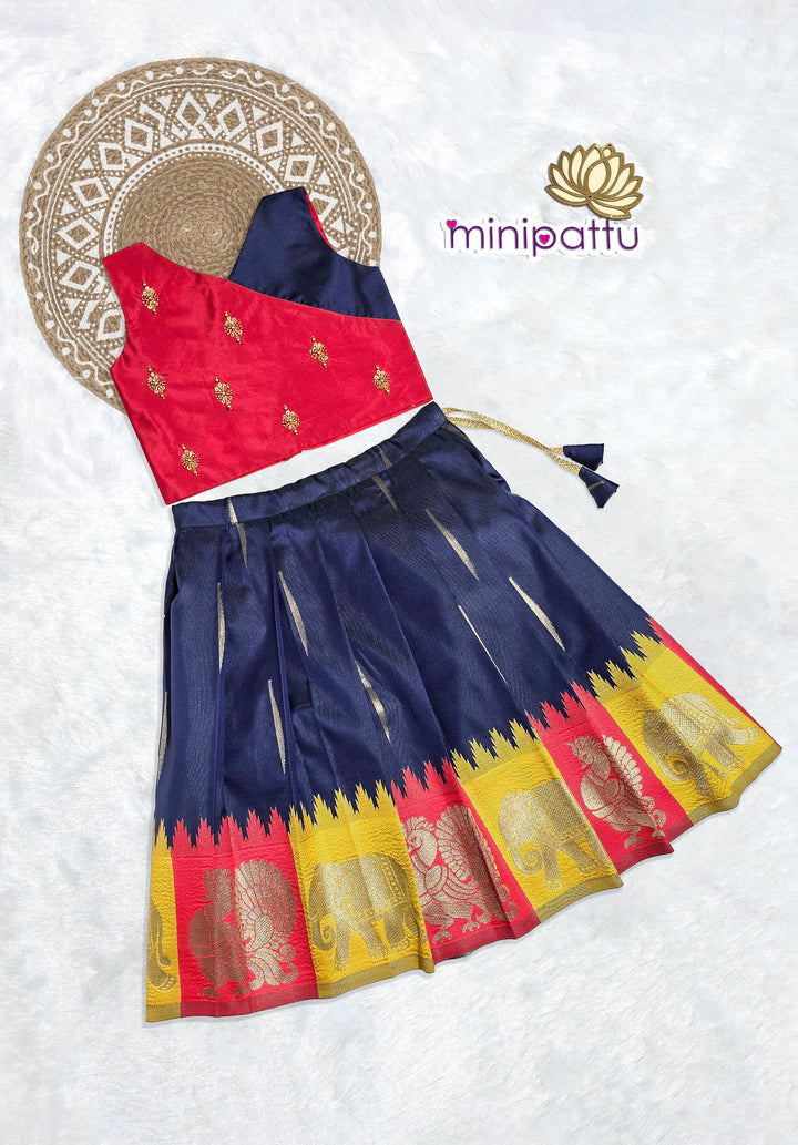 Dhivya - Maroon Navy Designer Minipattu