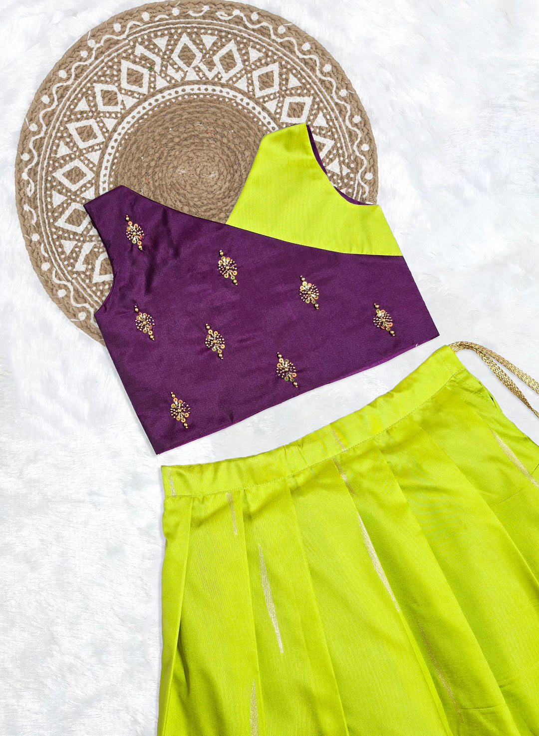 Dhivya - Purple Neon Green Designer Minipattu