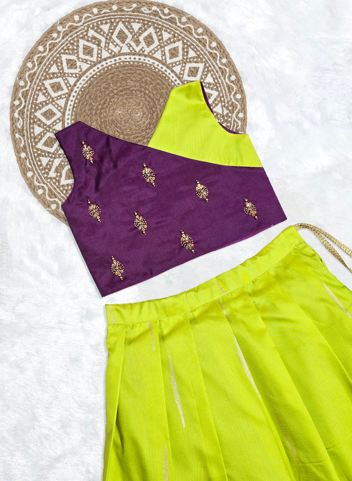 Dhivya - Purple Neon Green Designer Minipattu