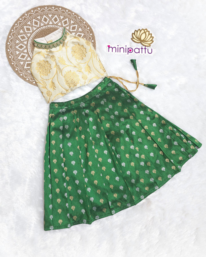 Devika - Ivory Gold Green Brocade Minipattu