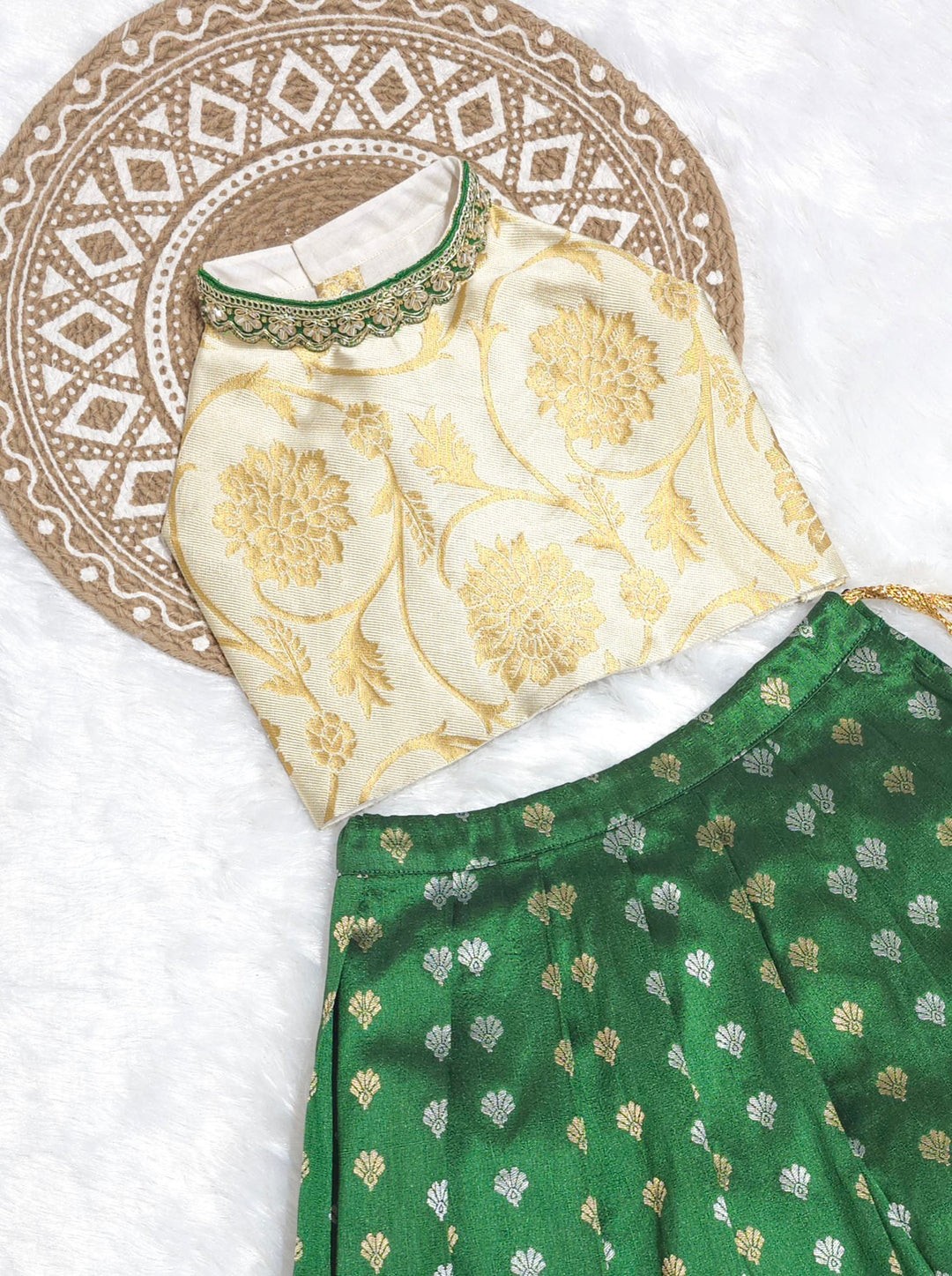 Devika - Ivory Gold Green Brocade Minipattu