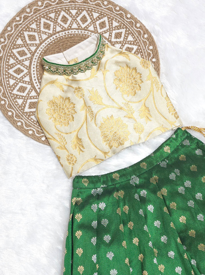 Devika - Ivory Gold Green Brocade Minipattu