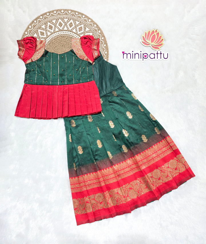 Meena - Green Red Pattu Pavadai Minipattu