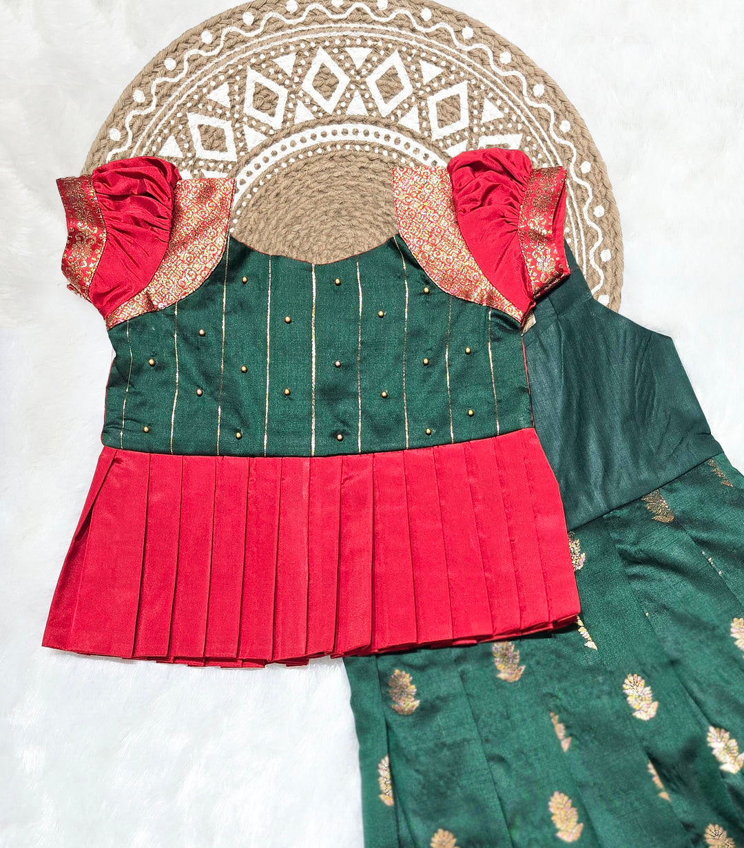 Meena - Green Red Pattu Pavadai Minipattu