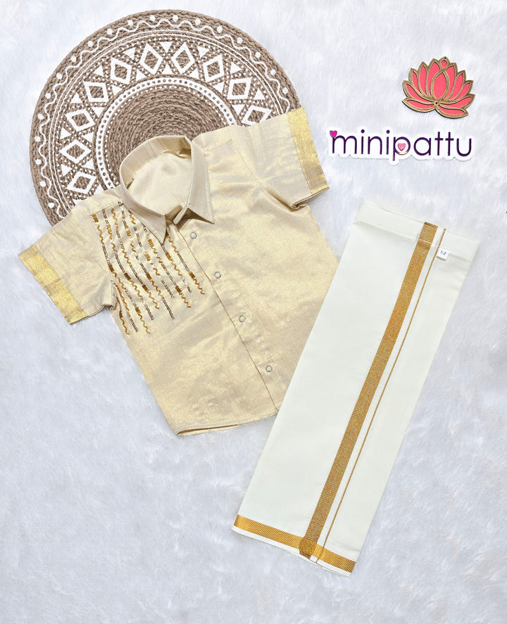 Siddharth - Half White Tissue Shirt & Vesti Set