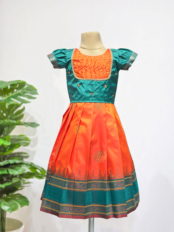 Aishu - Orange Teal Pattu Pavadai Minipattu