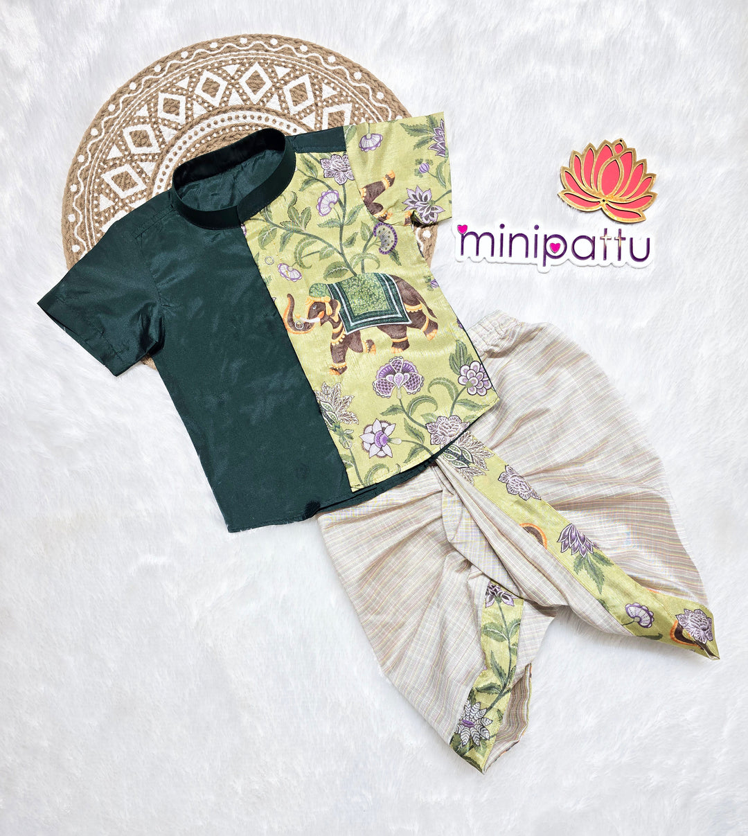 Yuvan - Green Kurta & Dhothi Set