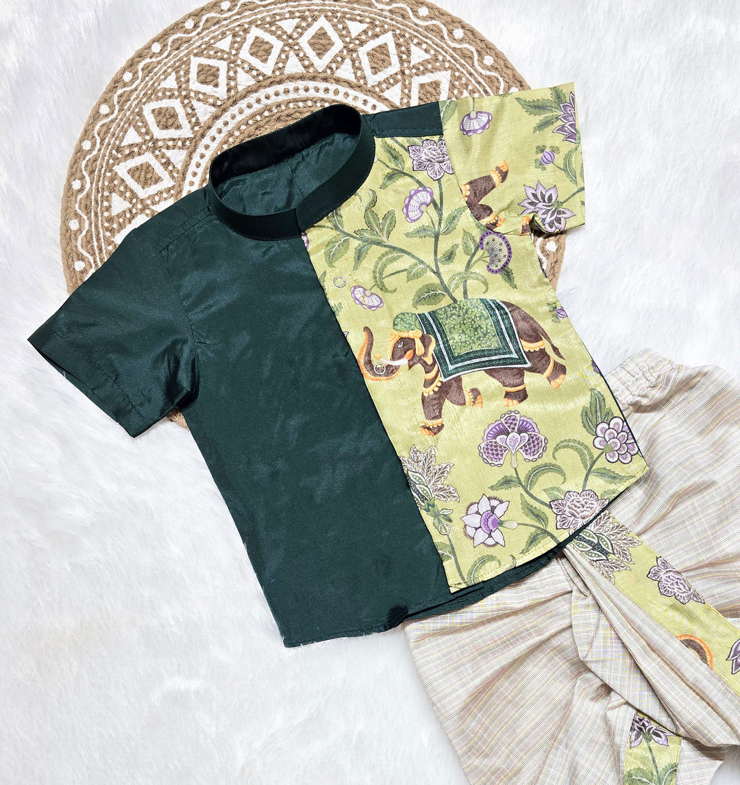 Yuvan - Green Kurta & Dhothi Set