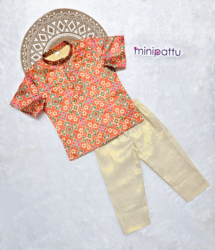 Shreyan - Rust Kurta Shirt & Pant Set