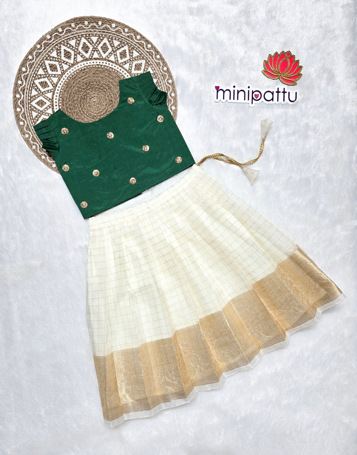 Niranjana - Green White Checks Designer Minipattu