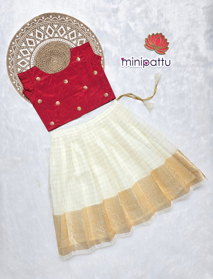 Niranjana - Maroon White Checks Designer Minipattu