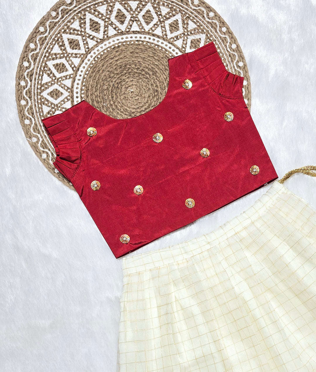 Niranjana - Maroon White Checks Designer Minipattu