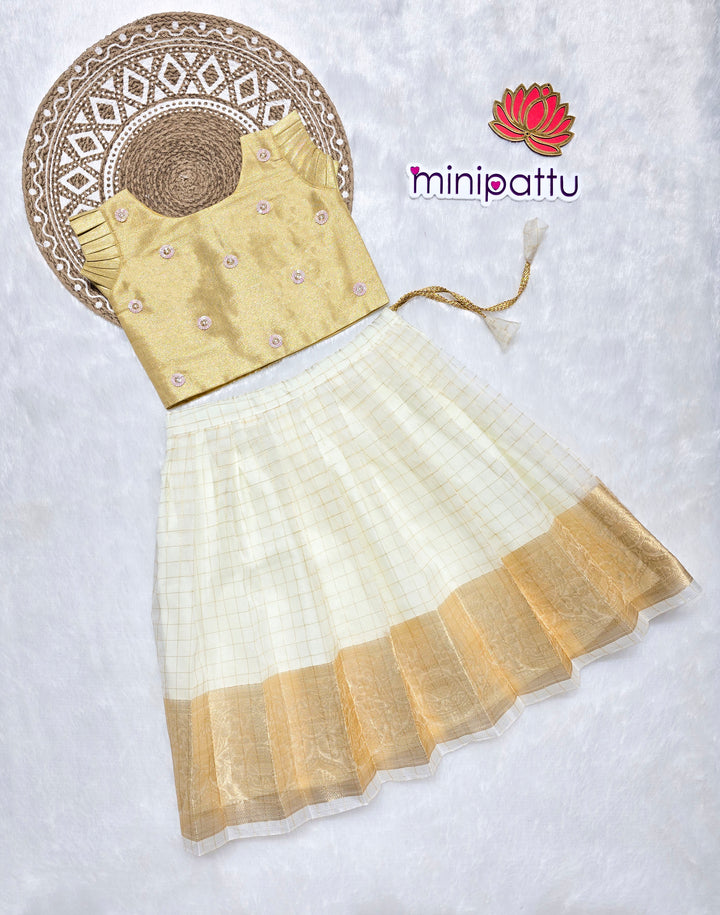 Niranjana - Gold White Checks Designer Minipattu