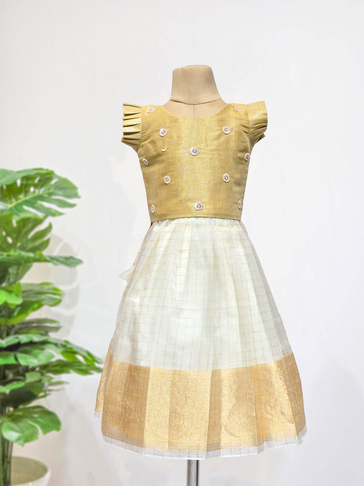 Niranjana - Gold White Checks Designer Minipattu