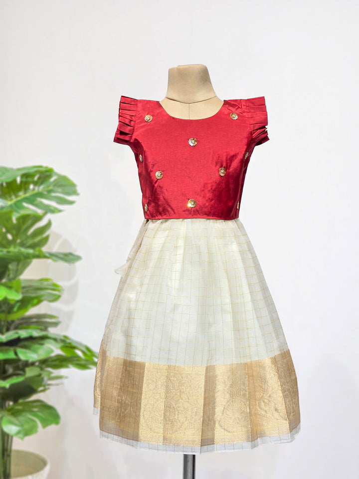 Niranjana - Maroon White Checks Designer Minipattu