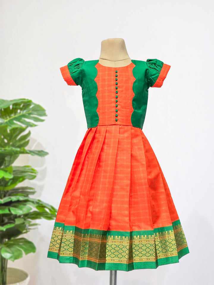 Karthika - Orange Green Pattu Pavadai Minipattu
