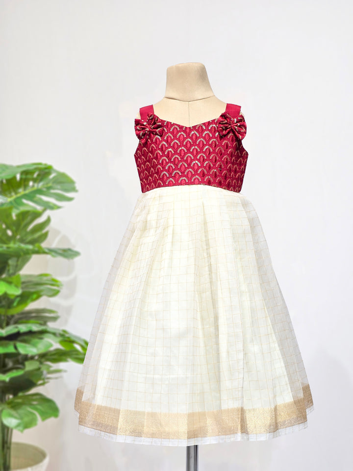 Viyana - Maroon White Checks Frock Minipattu