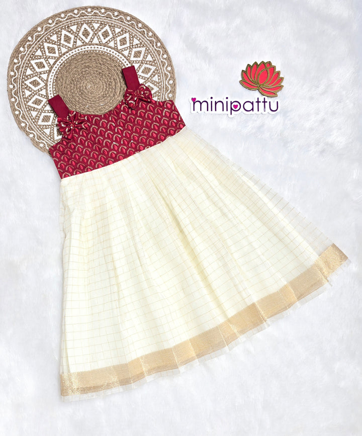 Viyana - Maroon White Checks Frock Minipattu