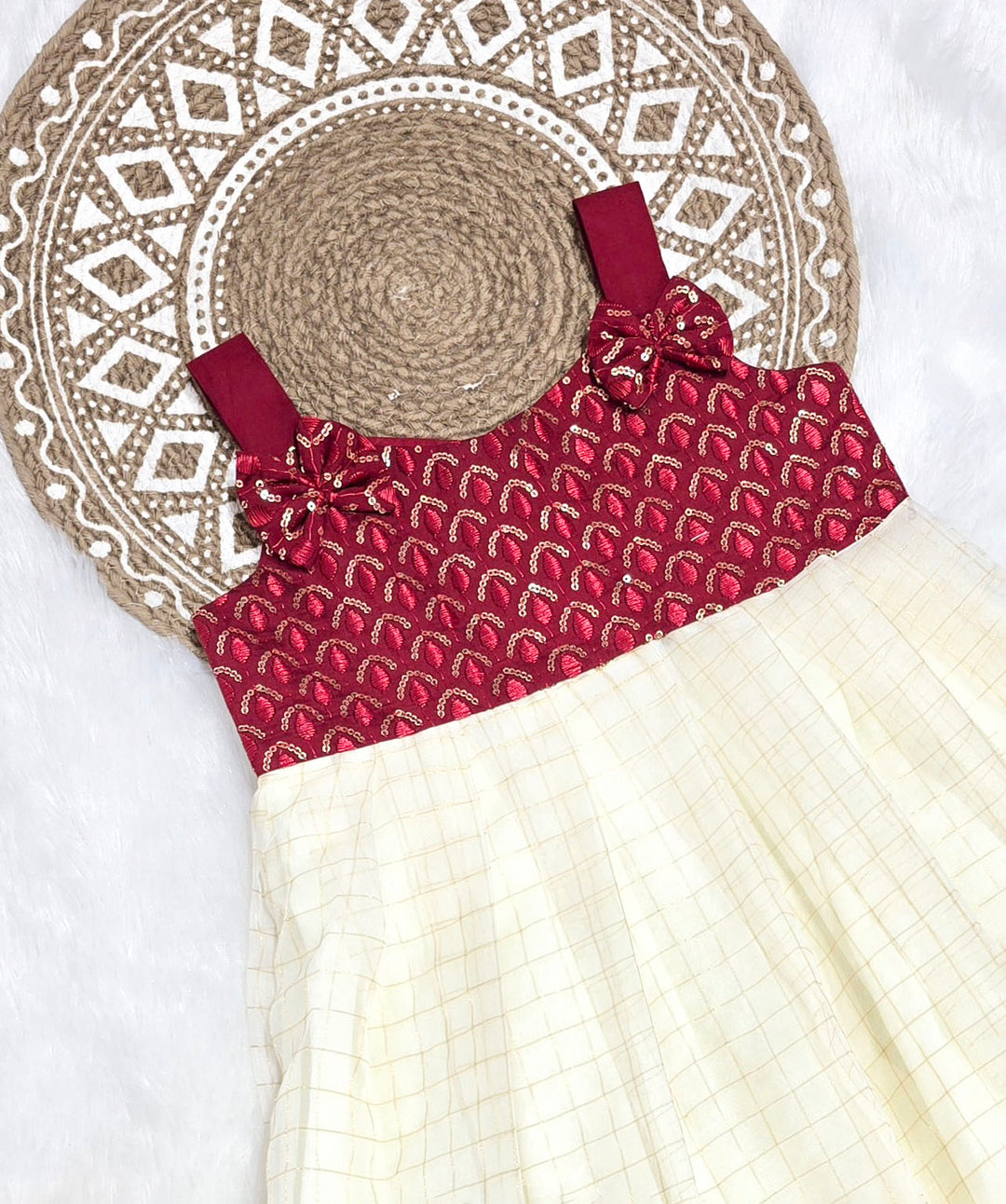 Viyana - Maroon White Checks Frock Minipattu