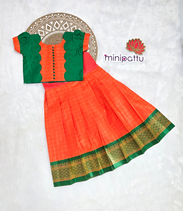 Karthika - Orange Green Pattu Pavadai Minipattu