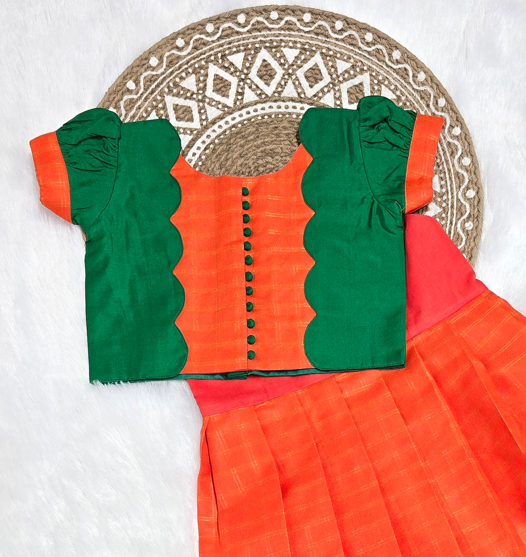 Karthika - Orange Green Pattu Pavadai Minipattu
